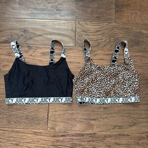 Juicy Couture Logo Lounge Bralette Sports Bra Black Leopard Print Small Set of 2